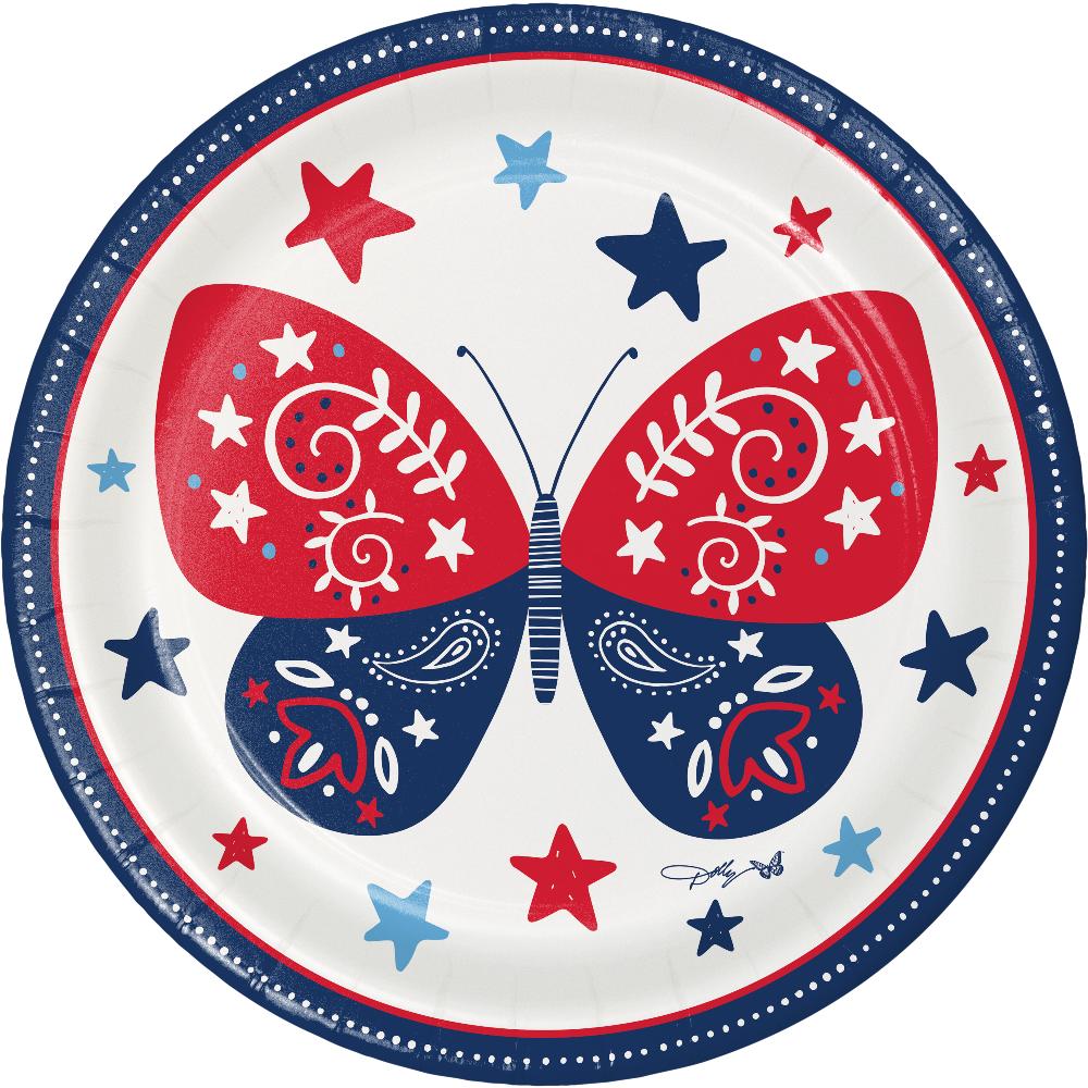 Dolly Parton Patriotic Butterflies Paper Dinner Plates (Case of 96) by Creative Converting