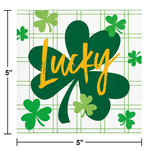 Bulk Shamrock and Roll "Lucky" 2 Ply Beverage Napkin (Case of 192)