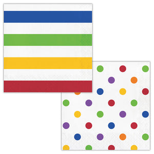 Multicolor Polka Dots and Stripes Paper Luncheon Napkins (Case of 192) by Creative Converting