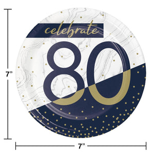 96ct Bulk Navy and Gold 80th Birthday Dessert Plates