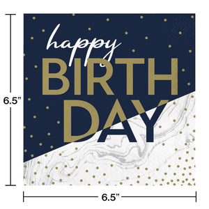 192ct Bulk Navy and Gold Birthday Luncheon Napkins