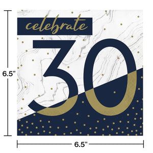 192ct Bulk Navy and Gold 30th Birthday Luncheon Napkins