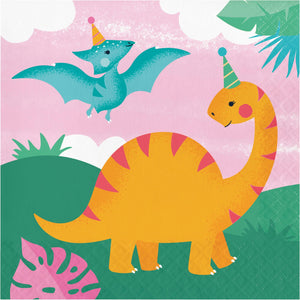 Bulk Case of Girl Dino Party Luncheon Napkin