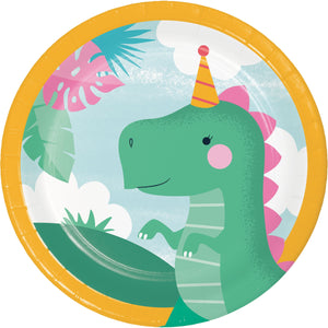 Bulk Case of Girl Dino Party 6.75 Inch Dessert Plate, Assorted Designs