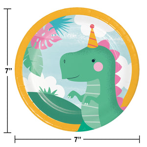 Bulk Case of Girl Dino Party 6.75 Inch Dessert Plate, Assorted Designs