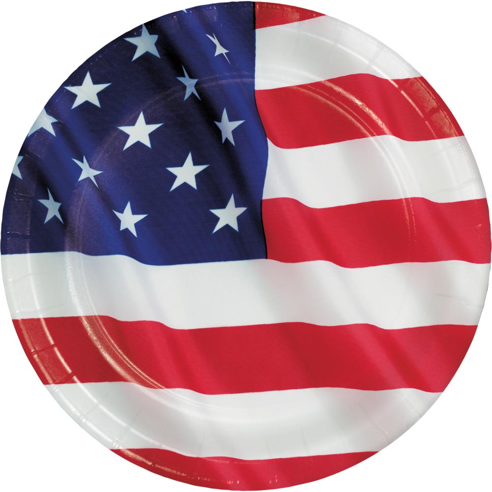 96ct Patriotic Stars and Stripes 8.75" Dinner Plates, American Flag Design