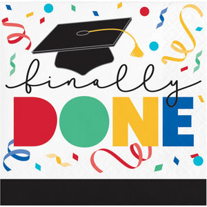 192ct Bulk Grad Cap Toss 2 Ply "Finally Done" Beverage Napkin