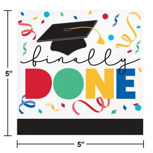 192ct Bulk Grad Cap Toss 2 Ply "Finally Done" Beverage Napkin