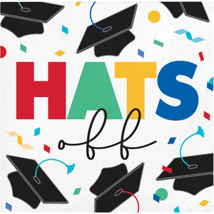 192ct Bulk Grad Cap Toss 2 Ply "Hats Off" Beverage Napkin