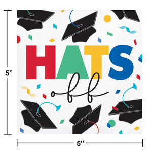 192ct Bulk Grad Cap Toss 2 Ply "Hats Off" Beverage Napkin