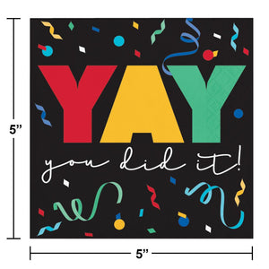 192ct Bulk Grad Cap Toss 2 Ply "Yay" Beverage Napkin