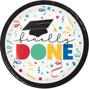 96ct Bulk Grad Cap Toss "Done" Paper 7" Dessert Plate