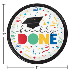 96ct Bulk Grad Cap Toss "Done" Paper 7" Dessert Plate