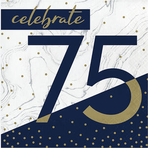 192ct Bulk Navy and Gold 75th Birthday Luncheon Napkins