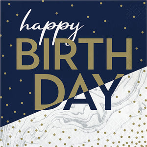 192ct Bulk Navy and Gold Birthday Luncheon Napkins