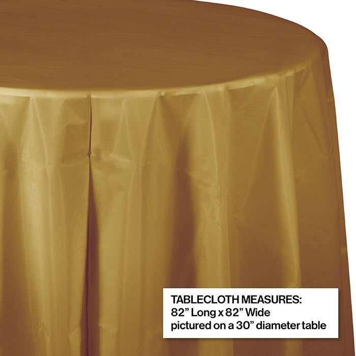 Bulk 12ct Glittering Gold Round Plastic 82 inch Table Covers 
