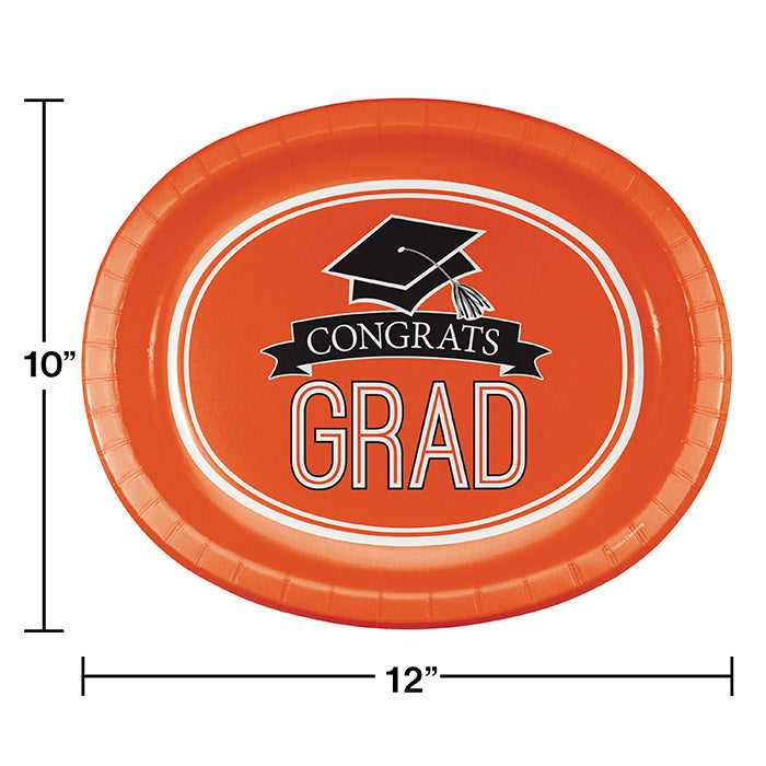 96ct Bulk Graduation School Spirit Orange Oval Plates