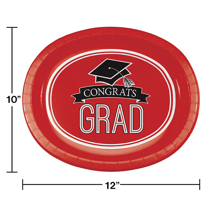 96ct Bulk Graduation School Spirit Red Oval Plates