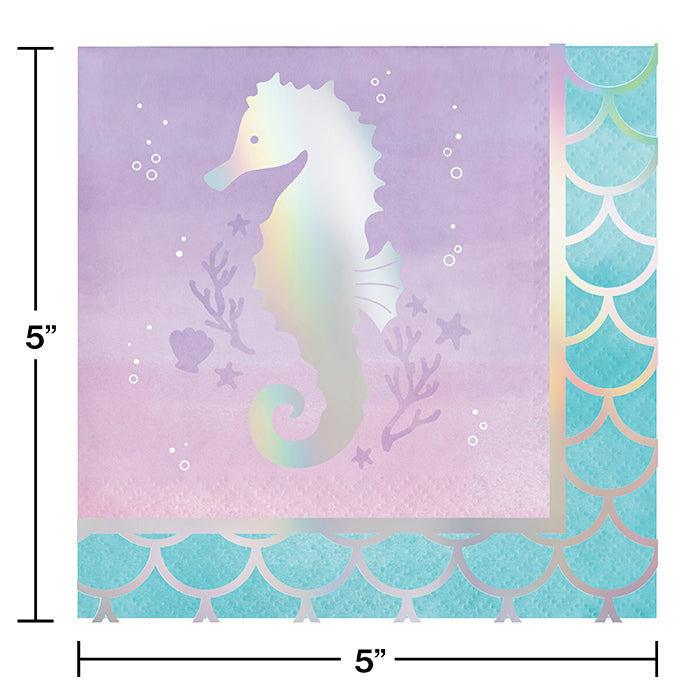 192ct Bulk Iridescent Mermaid Party Beverage Napkins