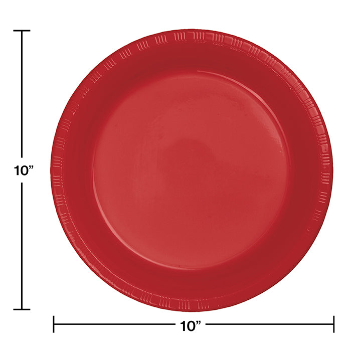 Bulk 240ct Classic Red Plastic Banquet Plates 10.25 inch 