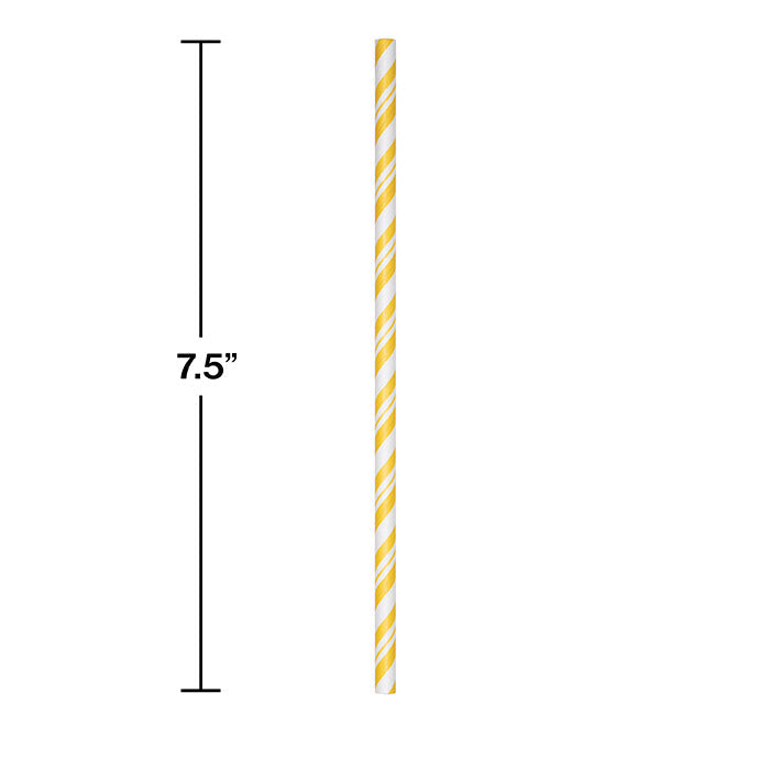 Bulk 144ct School Bus Yellow and White Striped Flex Paper Straws 