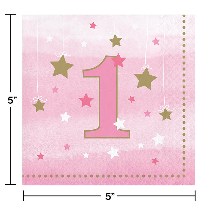 192ct Bulk One Little Star Girl 1st Birthday Beverage Napkins