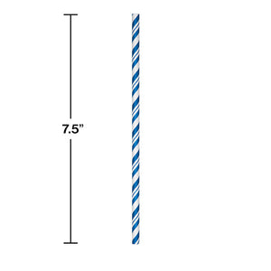144ct Bulk Cobalt Blue and White Striped Flex Paper Straws