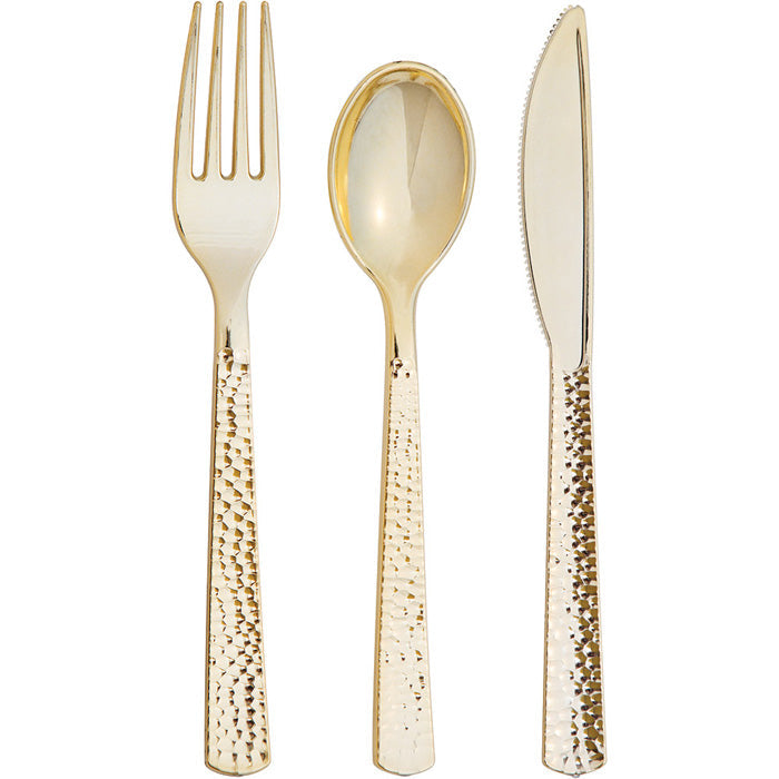 Bulk 288ct Gold Metallic Hammered Assorted Cutlery 