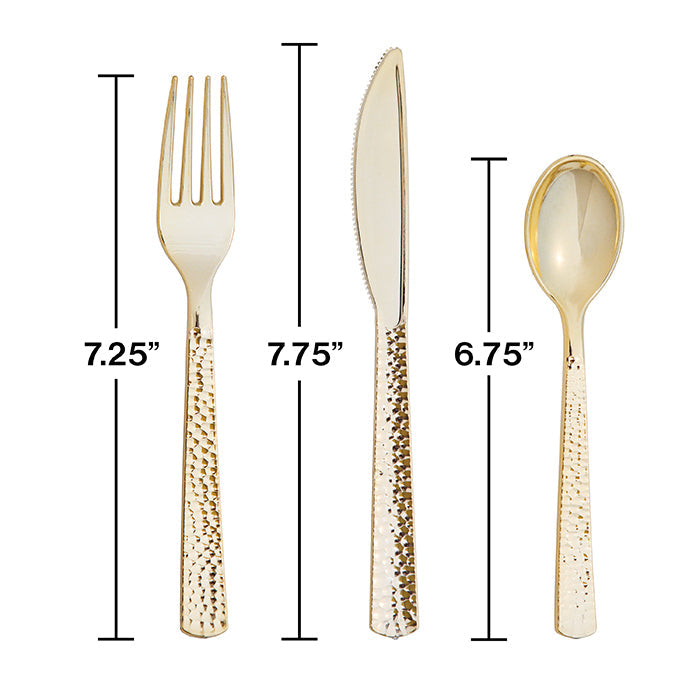 Bulk 288ct Gold Metallic Hammered Assorted Cutlery 