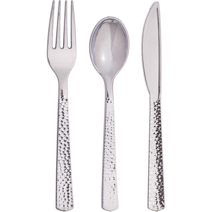 Bulk 288ct Silver Metallic Hammered Assorted Cutlery 