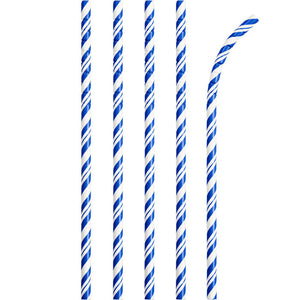 Bulk 144ct Cobalt Blue and White Striped Flex Paper Straws 
