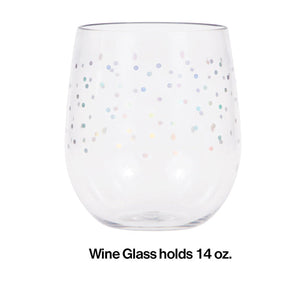 6ct Bulk Iridescent Dots 14 oz Plastic Stemless Wine Glasses by Elise