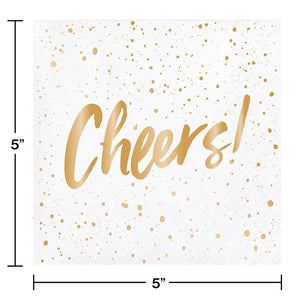 288ct Bulk Cheers Gold Foil Beverage Napkins by Elise