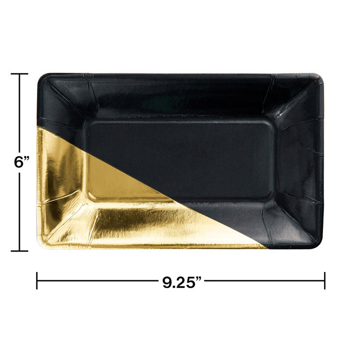 Bulk 48ct Black and Gold Foil Rectangular Appetizer Plates by Elise 