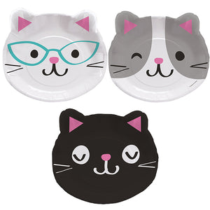 96ct Bulk Purr-fect Cat Party Assorted Kitten Shaped Dinner Plates