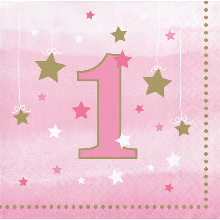 192ct Bulk One Little Star Girl 1st Birthday Beverage Napkins