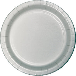 Bulk 96ct Shimmering Silver Value Friendly Paper Dessert Plates 