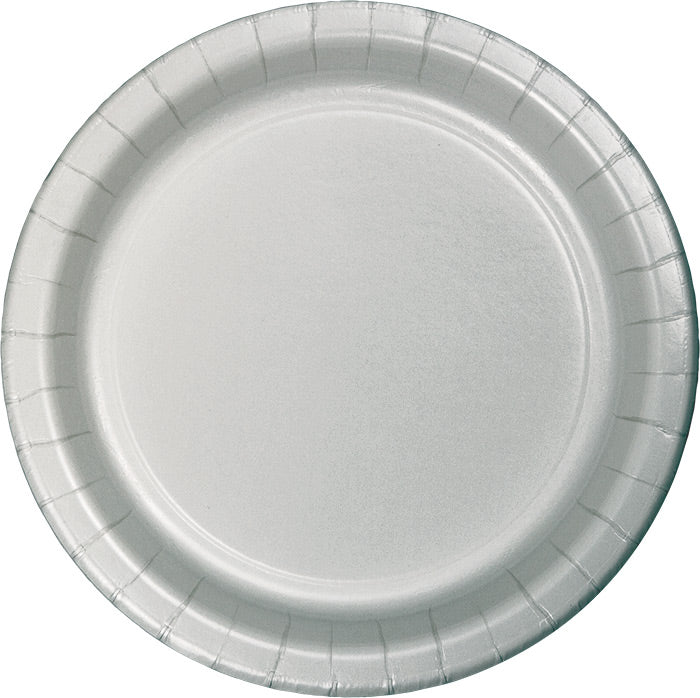Bulk 240ct Shimmering Silver Paper 6.75 inch Dessert Plates 