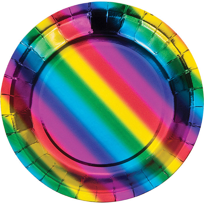 96ct Bulk Rainbow Foil Dessert Plates