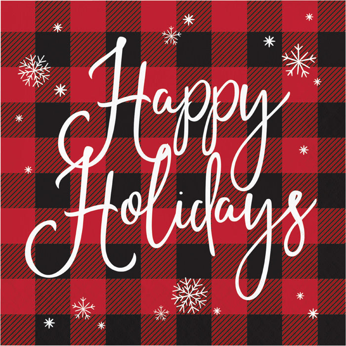 192ct Bulk Buffalo Plaid Happy Holidays Luncheon Napkins